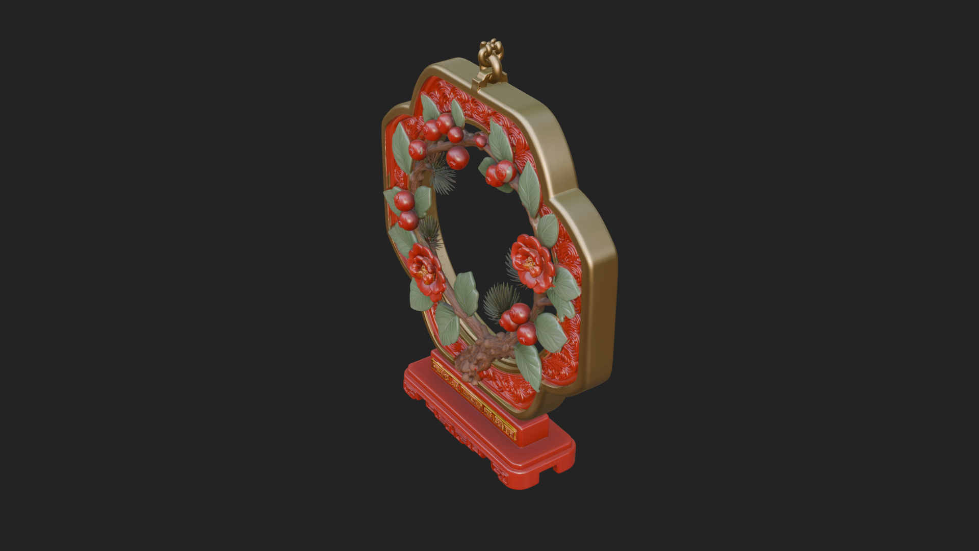 Berry Branch Ring Ornament Design 4 3D Print Model 3D Model