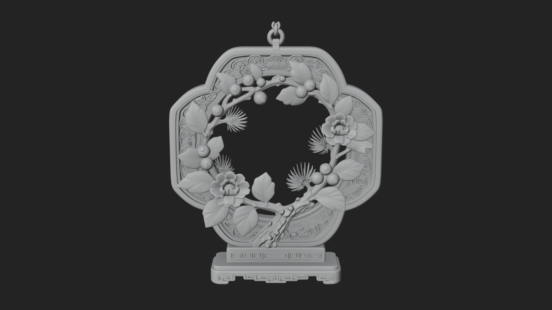 Berry Branch Ring Ornament Design 4 3D Print Model 3D Model