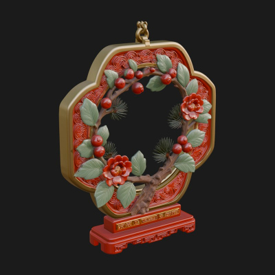 Berry Branch Ring Ornament Design 4 3D Print Model