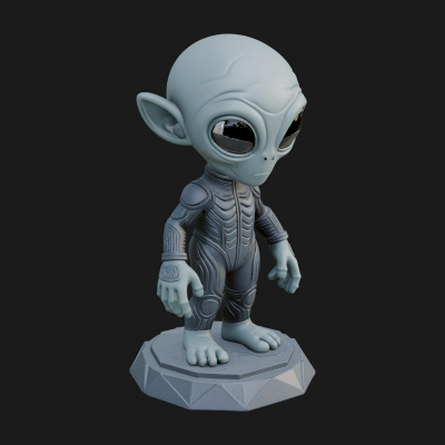 Big Head Alien Statue Design 4 3D Print Model