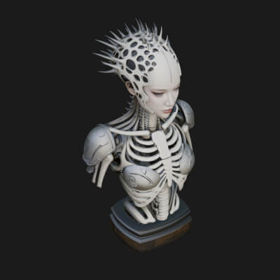 Biomechanical Alien Bust Statue Design 1 3D Print Model