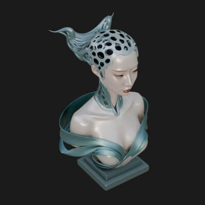 Biomechanical Alien Bust Statue Design 12 3D Print Model