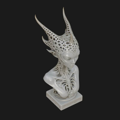 Biomechanical Alien Bust Statue Design 13 3D Print Model