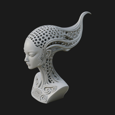 Biomechanical Alien Bust Statue Design 15 3D Print Model
