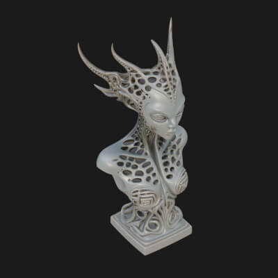 Biomechanical Alien Bust Statue Design 2 3D Print Model
