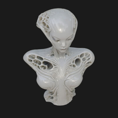 Biomechanical Alien Bust Statue Design 4 3D Print Model