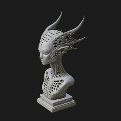 Biomechanical Alien Bust Statue Design 5 3D Print Model