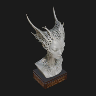 Biomechanical Alien Bust Statue Design 7 3D Print Model