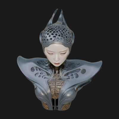 Biomechanical Alien Bust Statue Design 9 3D Print Model