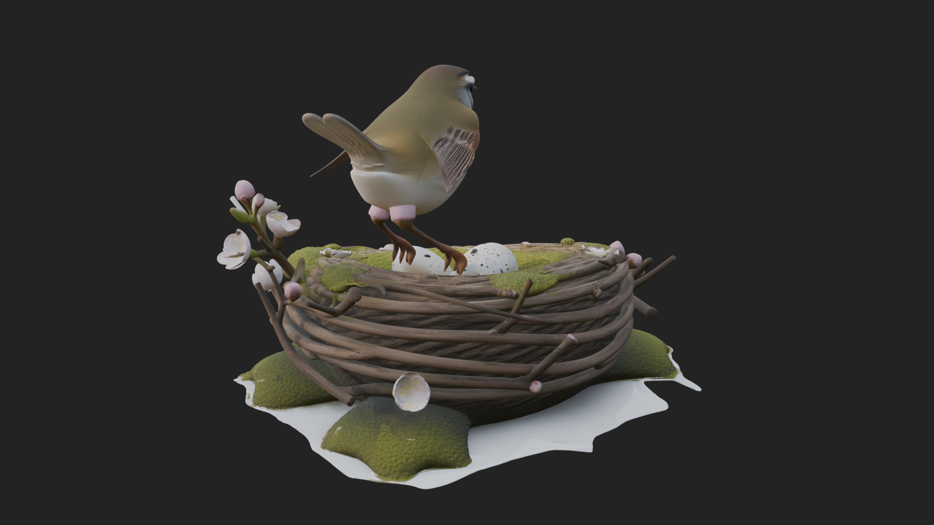 Bird Nest with Eggs Statue Design 1 3D Print Model 3D Model