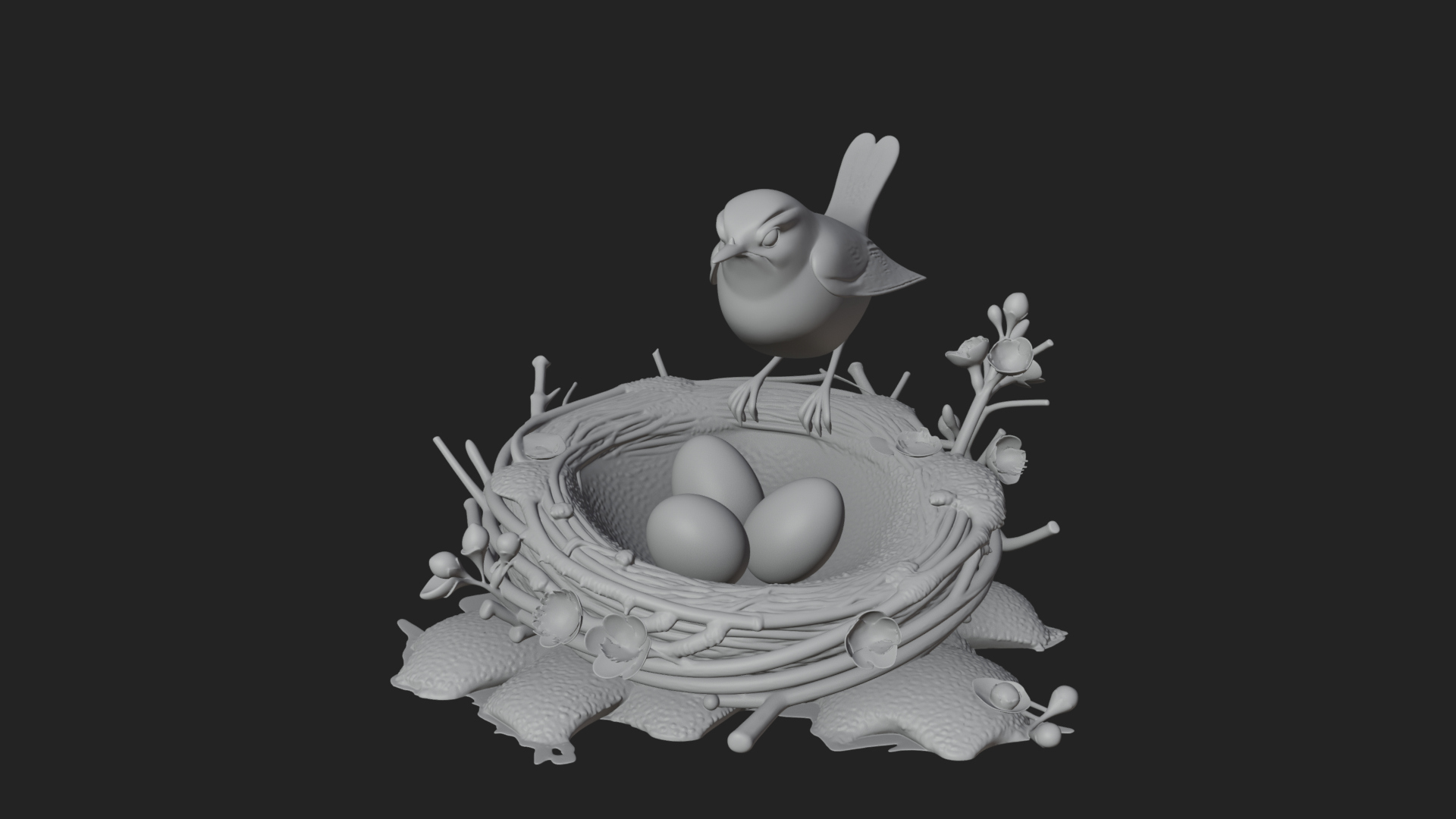 Bird Nest with Eggs Statue Design 1 3D Print Model 3D Model