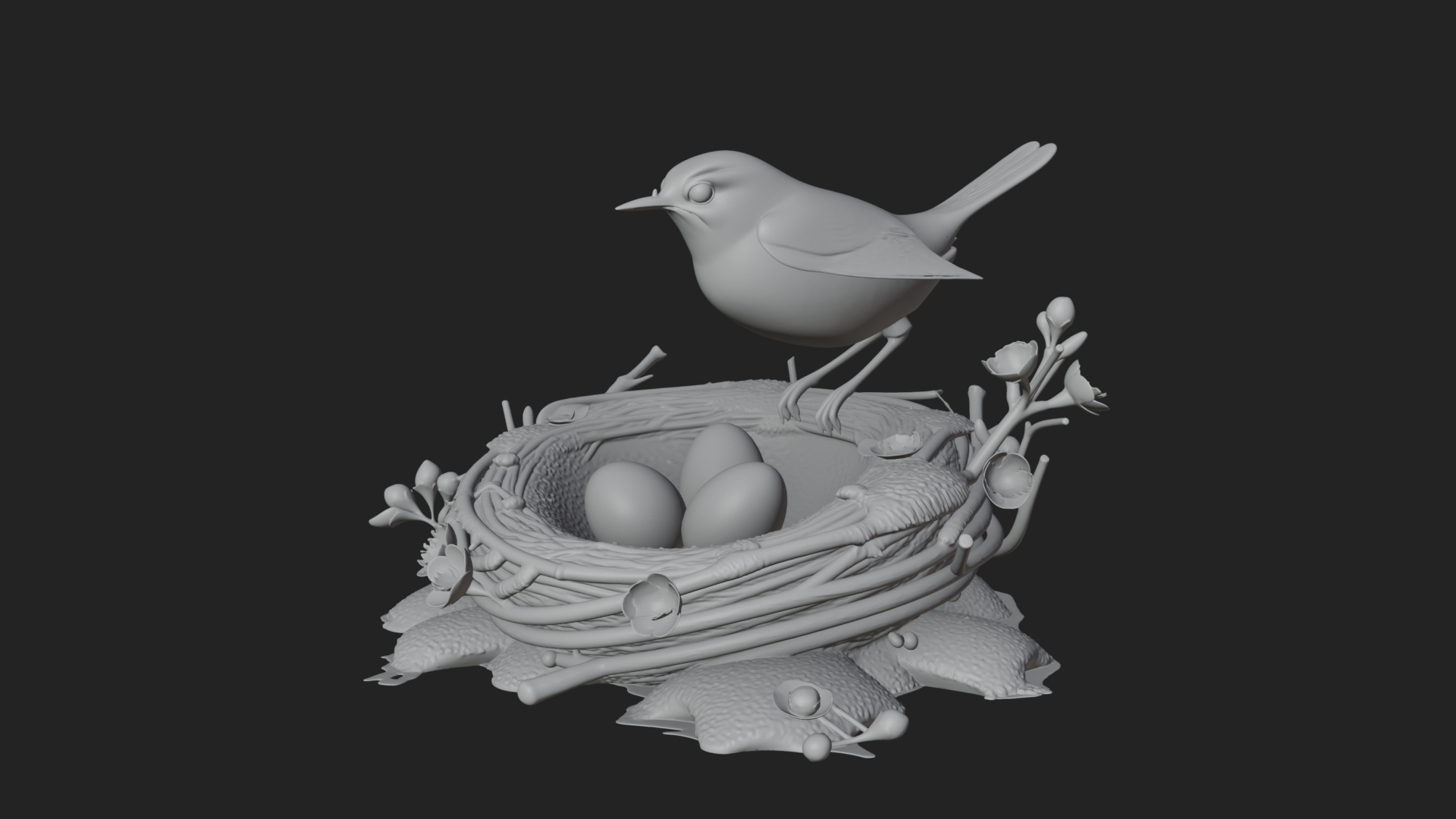 Bird Nest with Eggs Statue Design 1 3D Print Model 3D Model