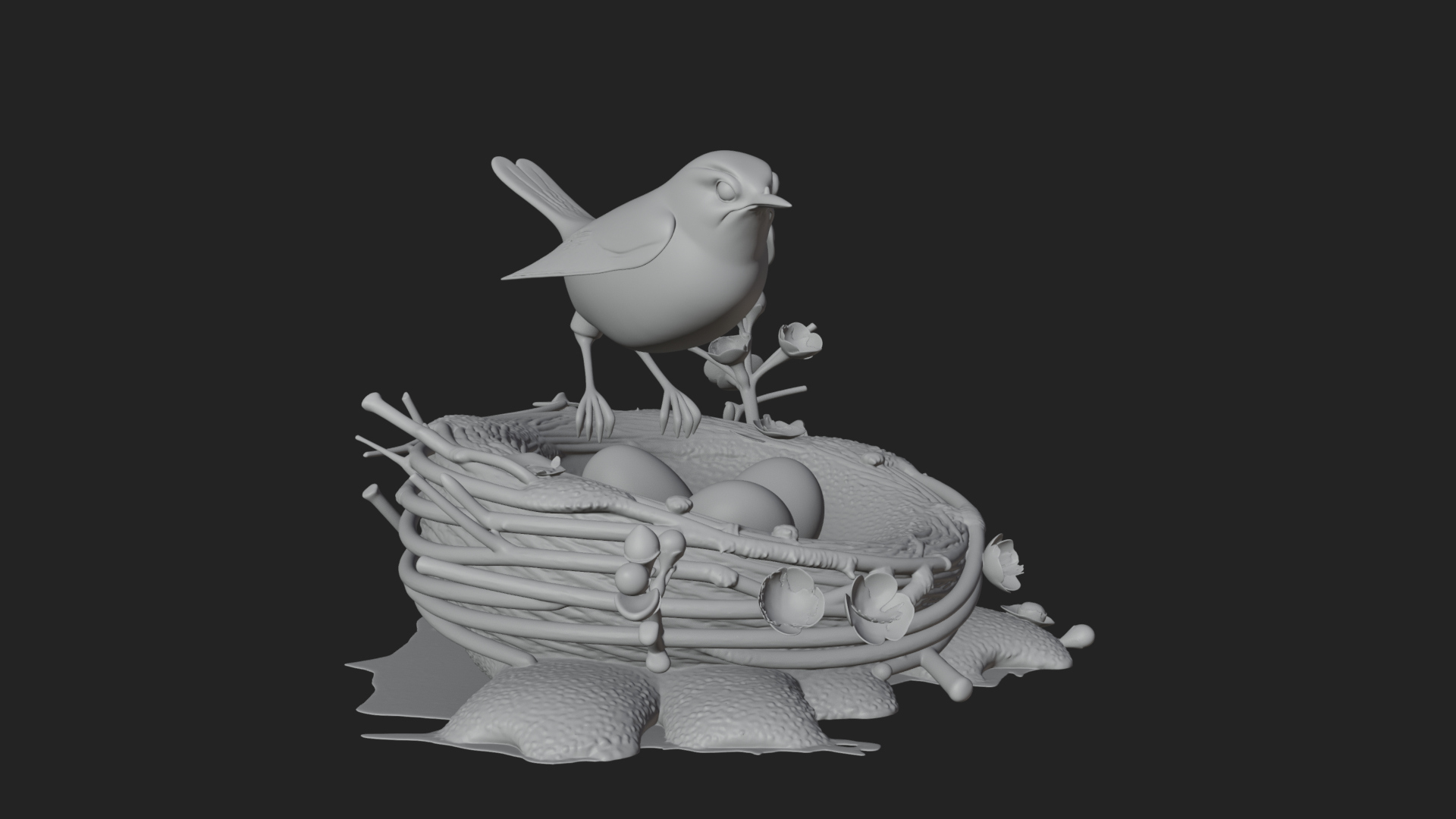 Bird Nest with Eggs Statue Design 1 3D Print Model 3D Model