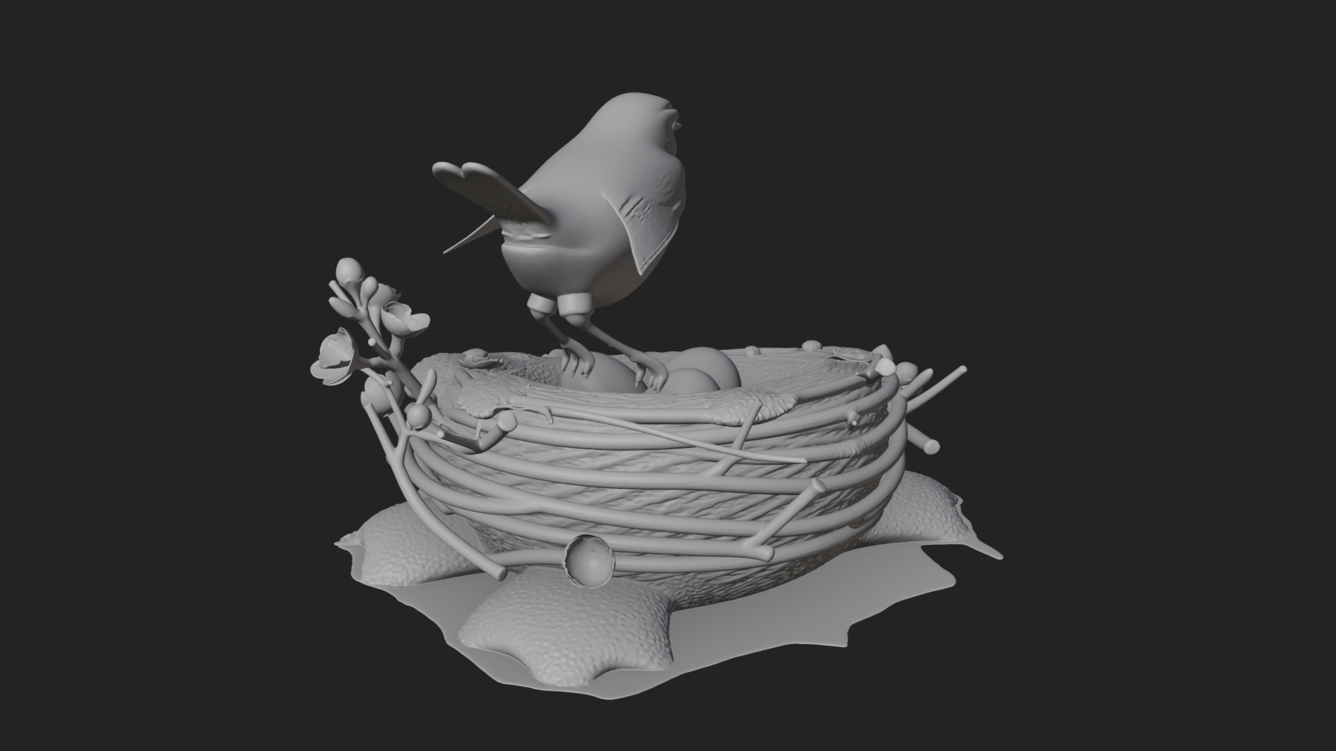 Bird Nest with Eggs Statue Design 1 3D Print Model 3D Model
