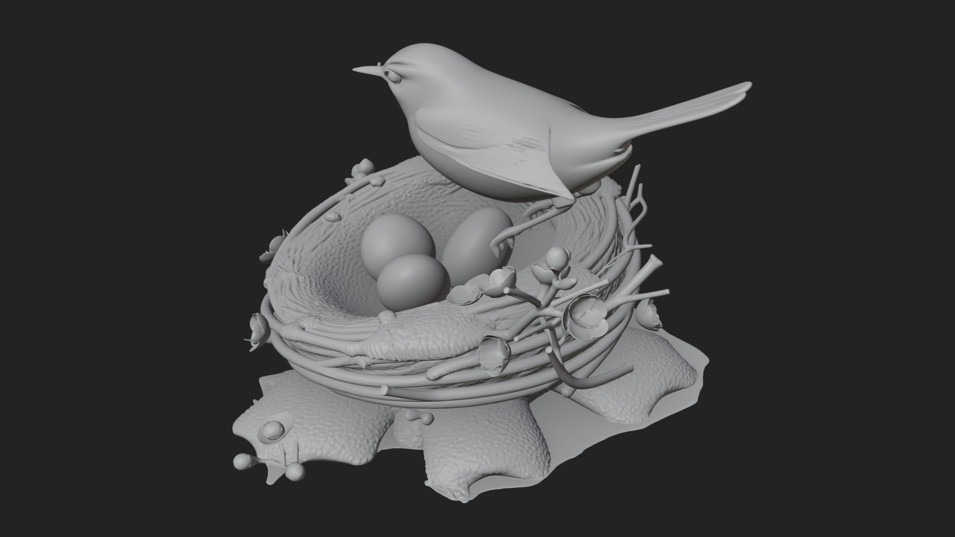 Bird Nest with Eggs Statue Design 1 3D Print Model 3D Model