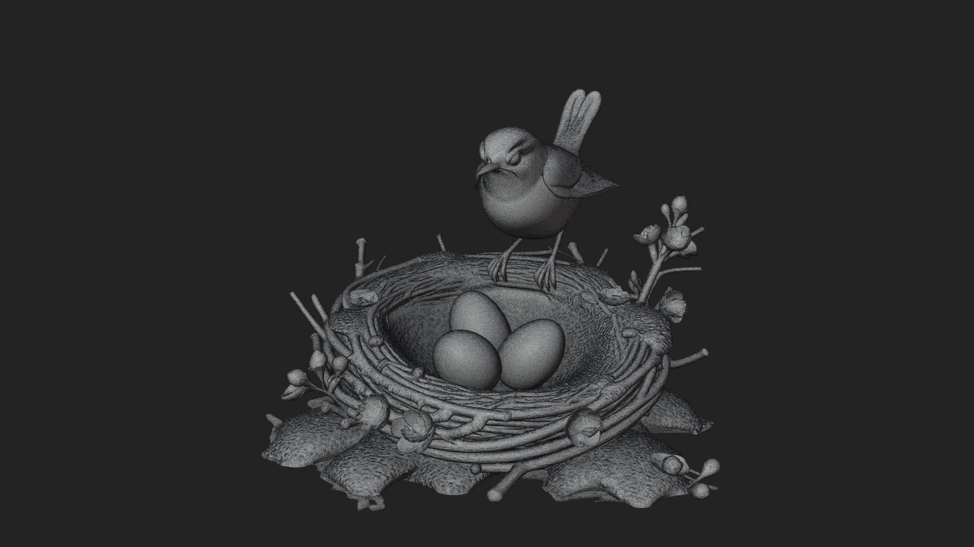 Bird Nest with Eggs Statue Design 1 3D Print Model 3D Model