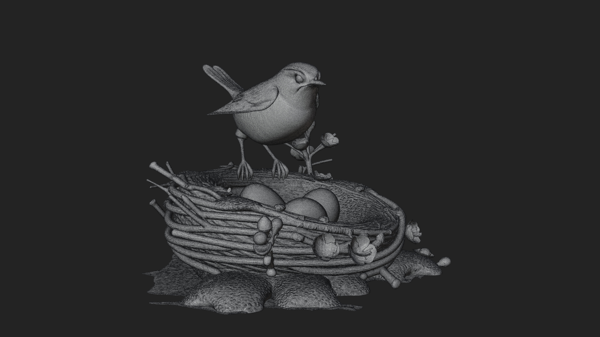 Bird Nest with Eggs Statue Design 1 3D Print Model 3D Model