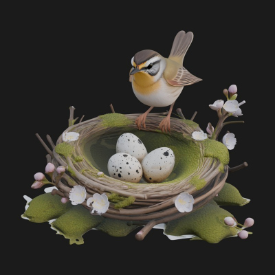 Bird Nest with Eggs Statue Design 1 3D Print Model