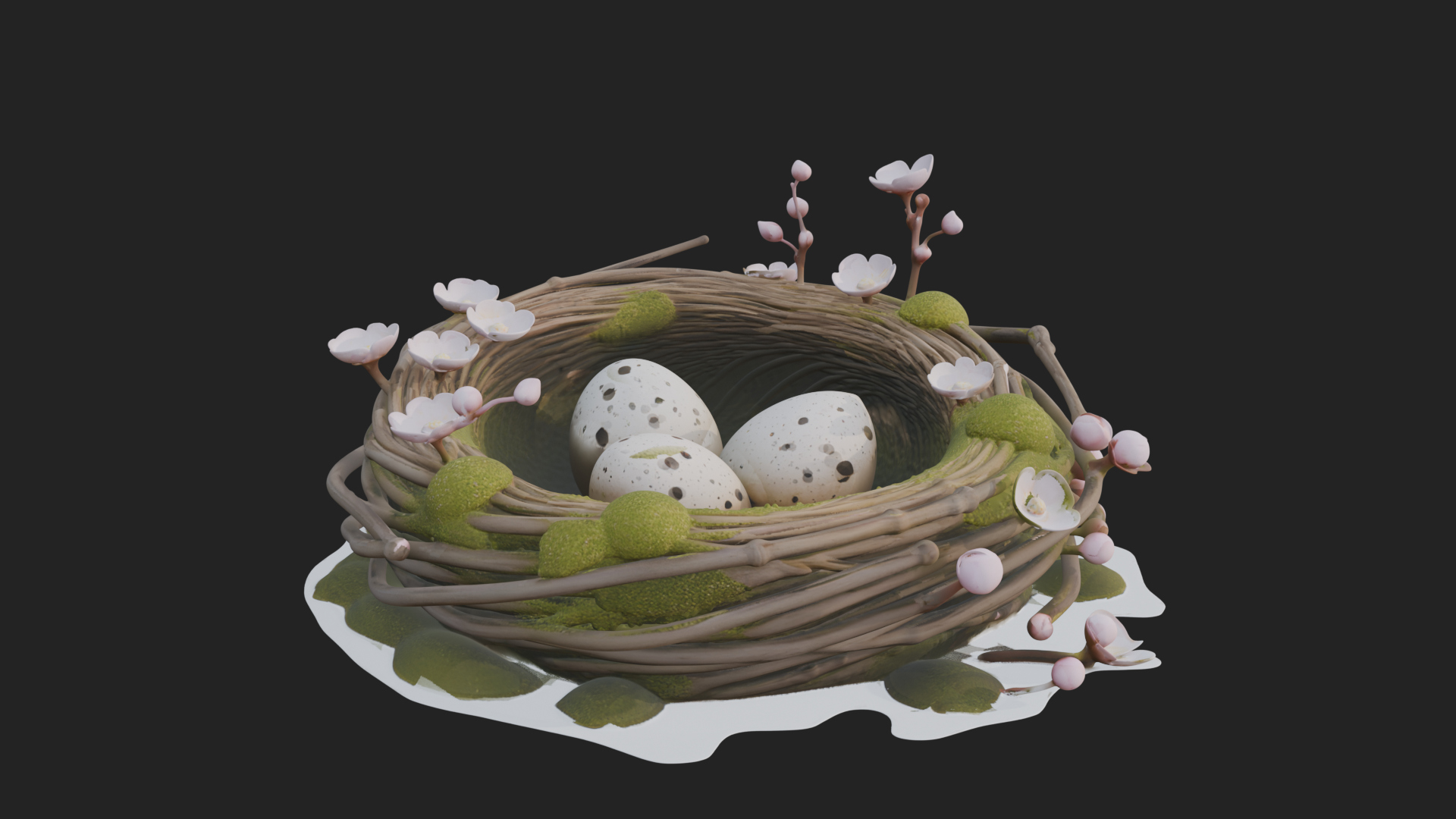 Bird Nest with Eggs Statue Design 2 3D Print Model 3D Model