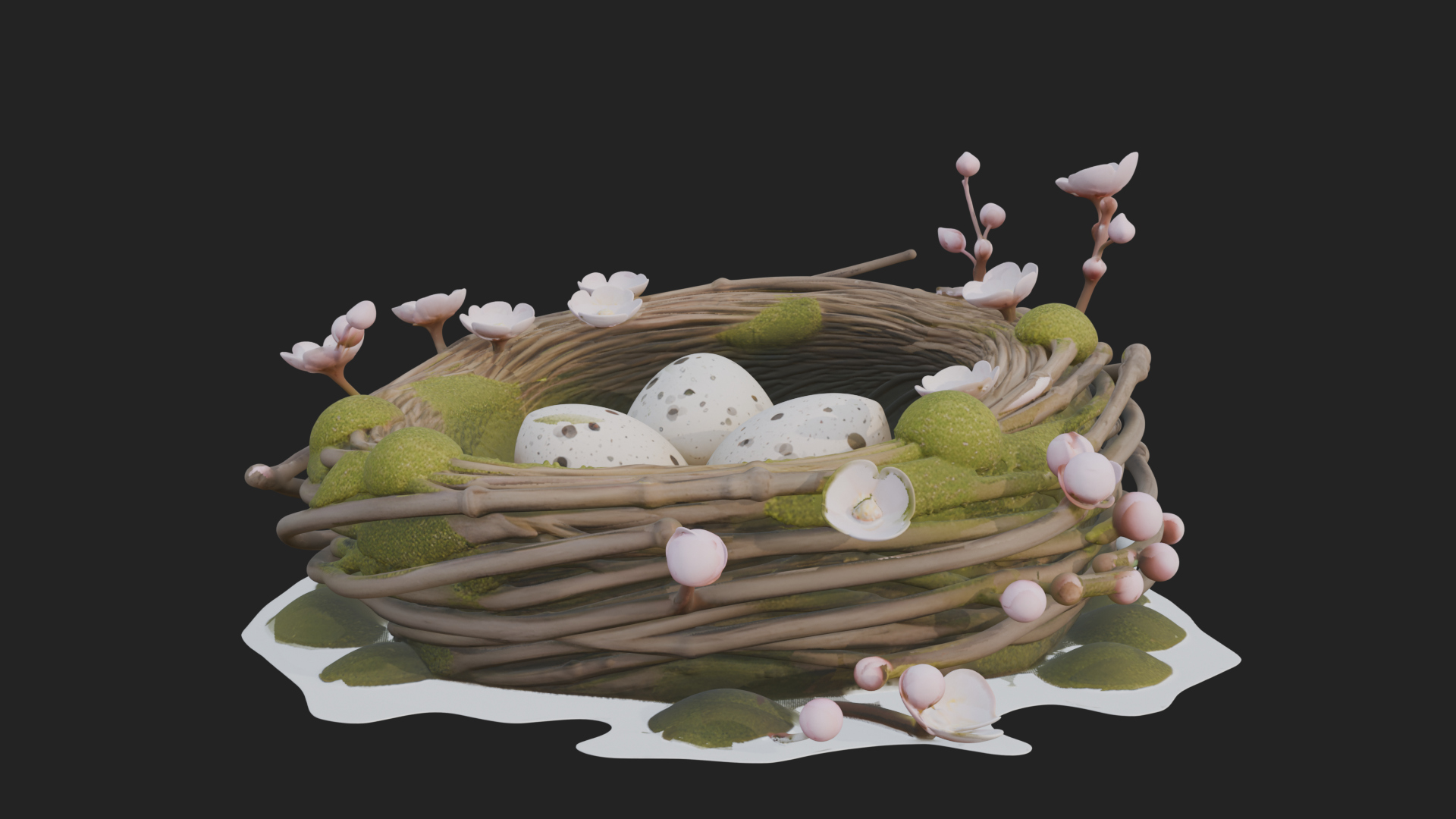 Bird Nest with Eggs Statue Design 2 3D Print Model 3D Model