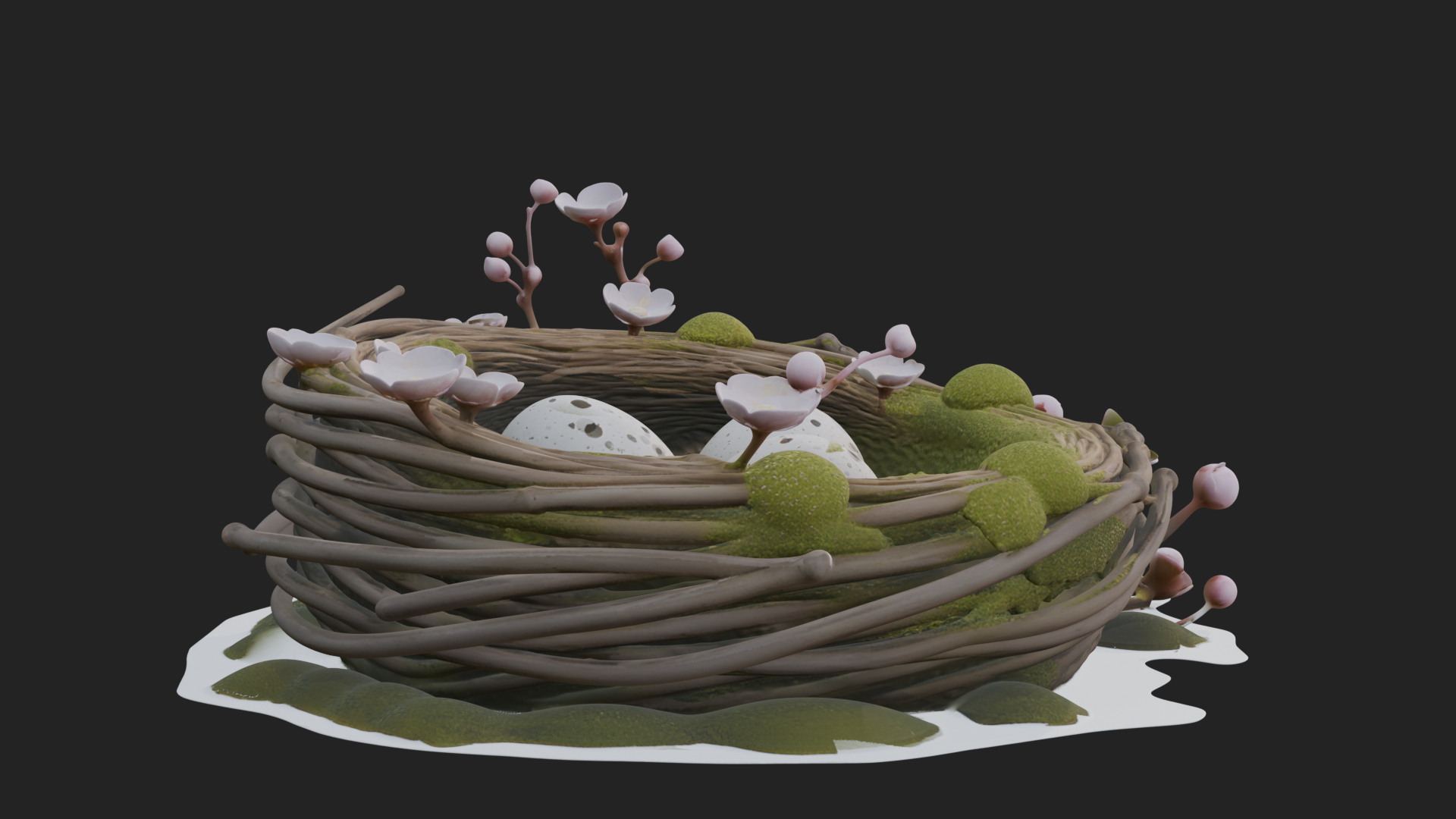 Bird Nest with Eggs Statue Design 2 3D Print Model 3D Model