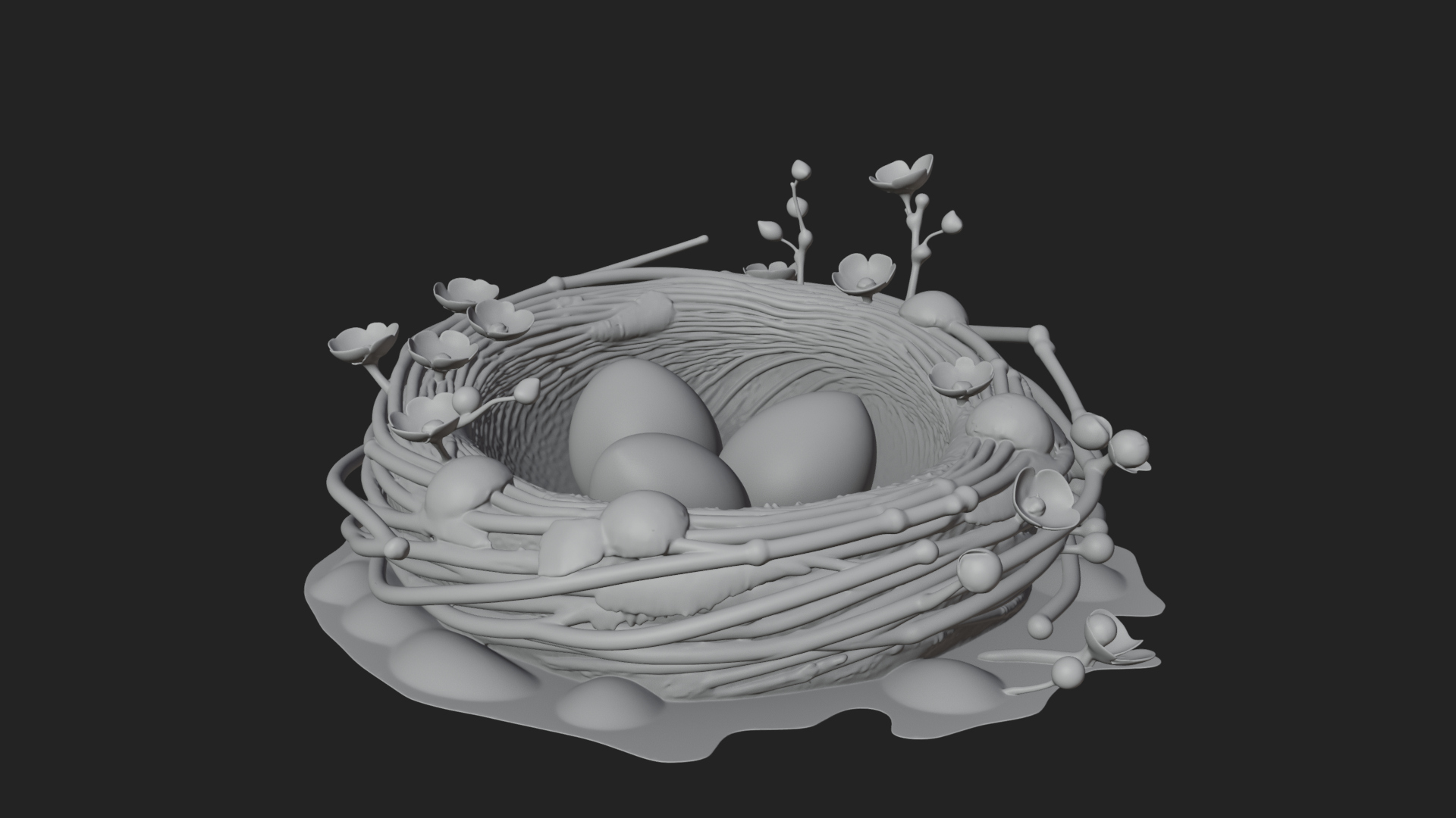 Bird Nest with Eggs Statue Design 2 3D Print Model 3D Model