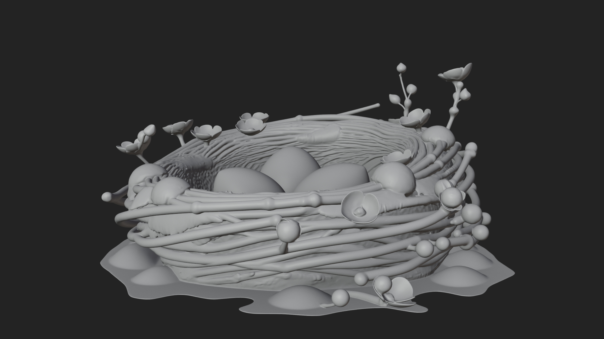 Bird Nest with Eggs Statue Design 2 3D Print Model 3D Model