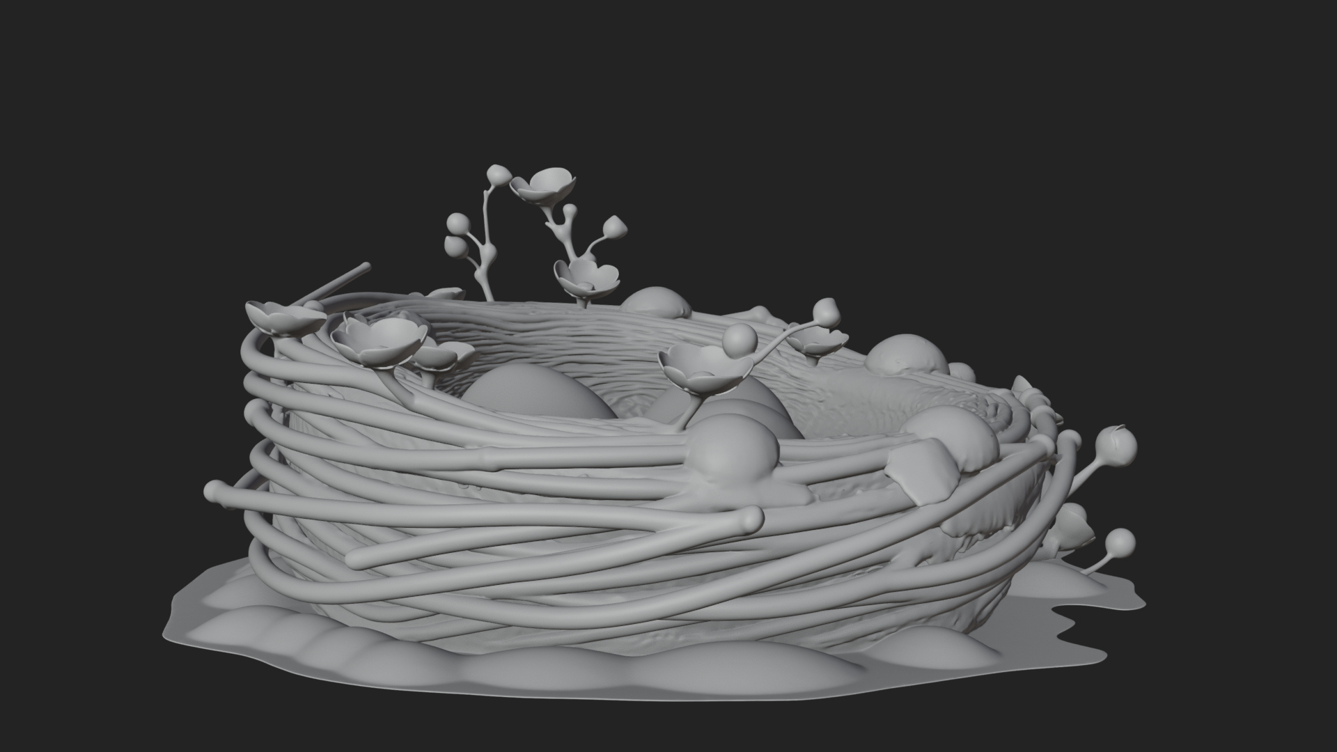 Bird Nest with Eggs Statue Design 2 3D Print Model 3D Model