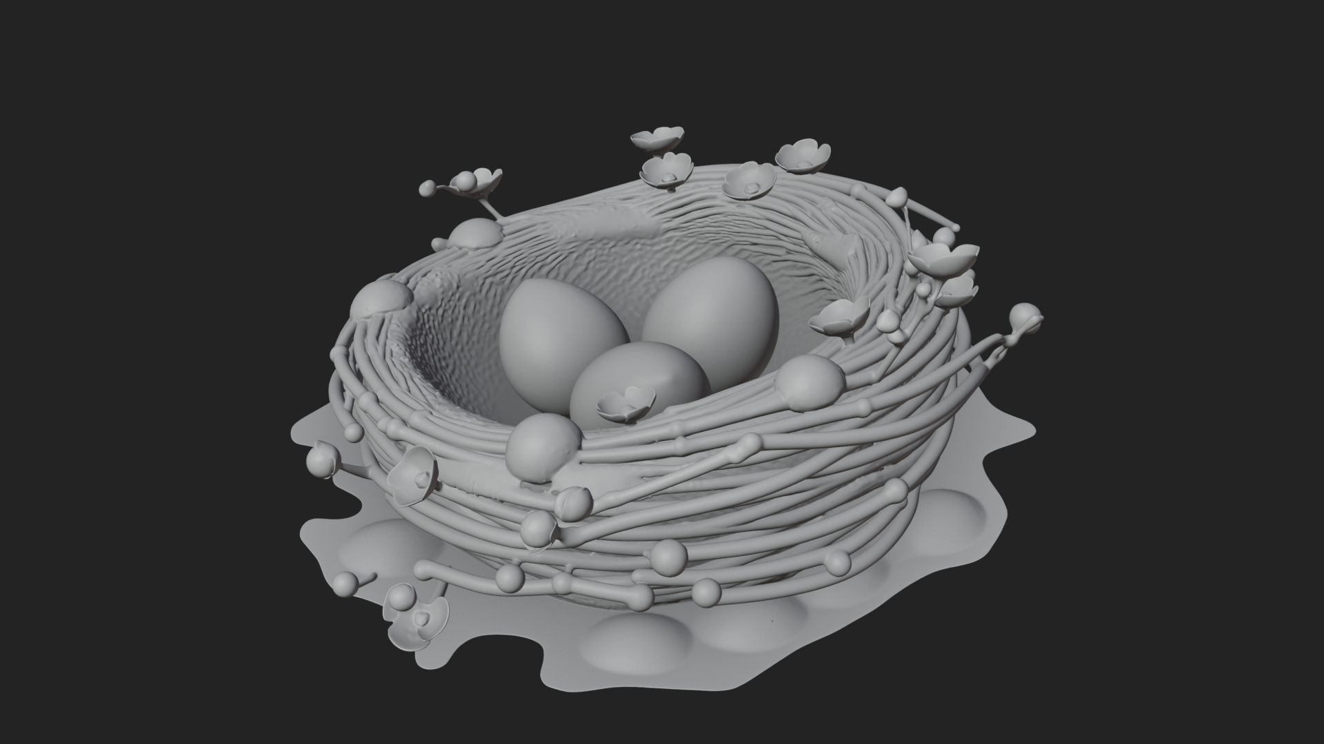 Bird Nest with Eggs Statue Design 2 3D Print Model 3D Model