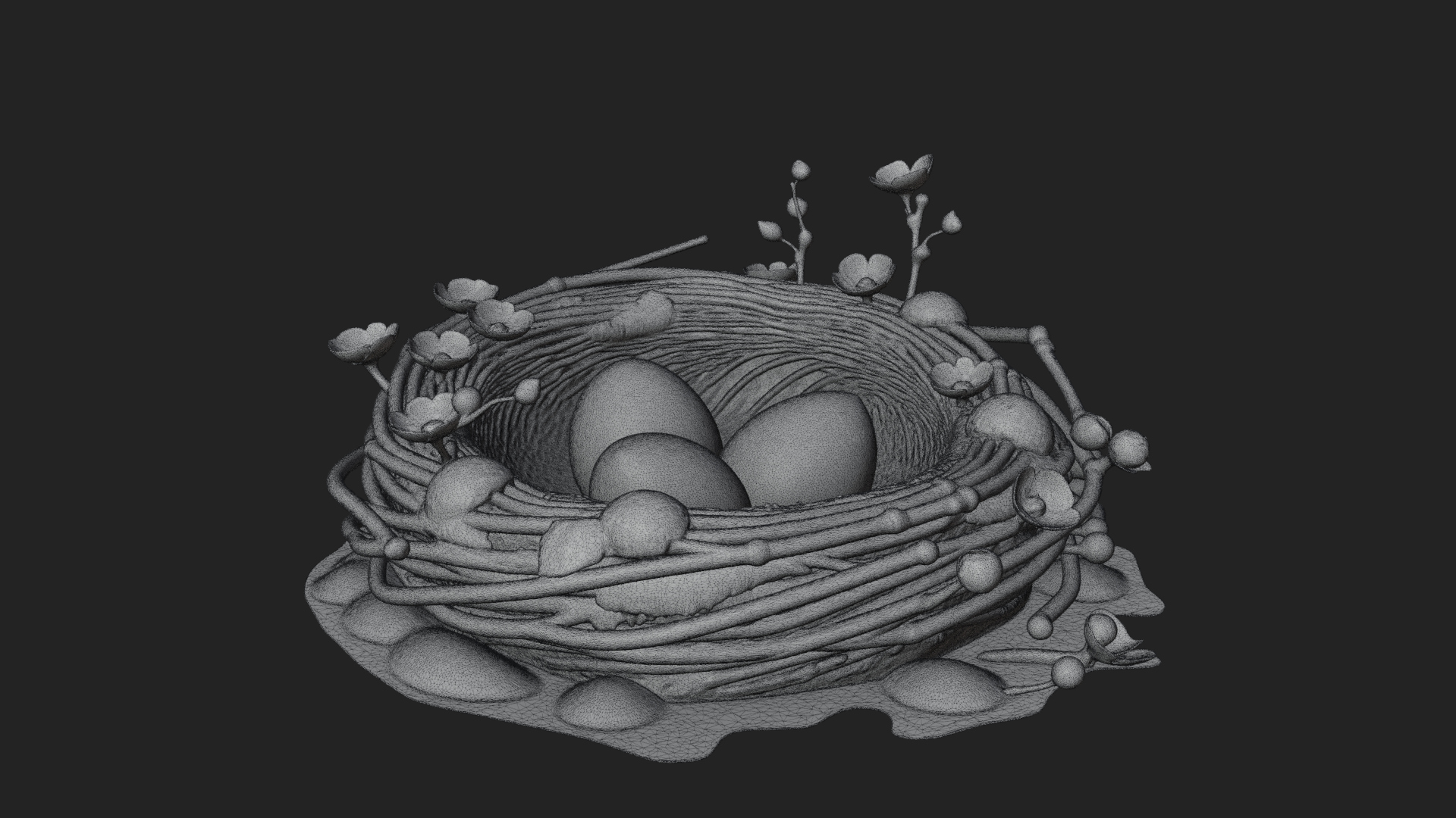 Bird Nest with Eggs Statue Design 2 3D Print Model 3D Model