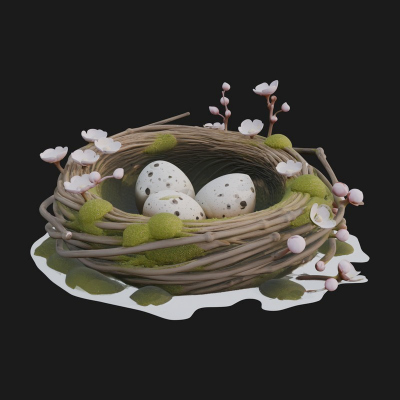 Bird Nest with Eggs Statue Design 2 3D Print Model
