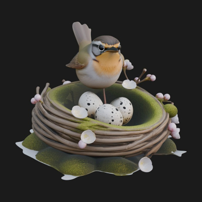 Bird Nest with Eggs Statue Design 3 3D Print Model