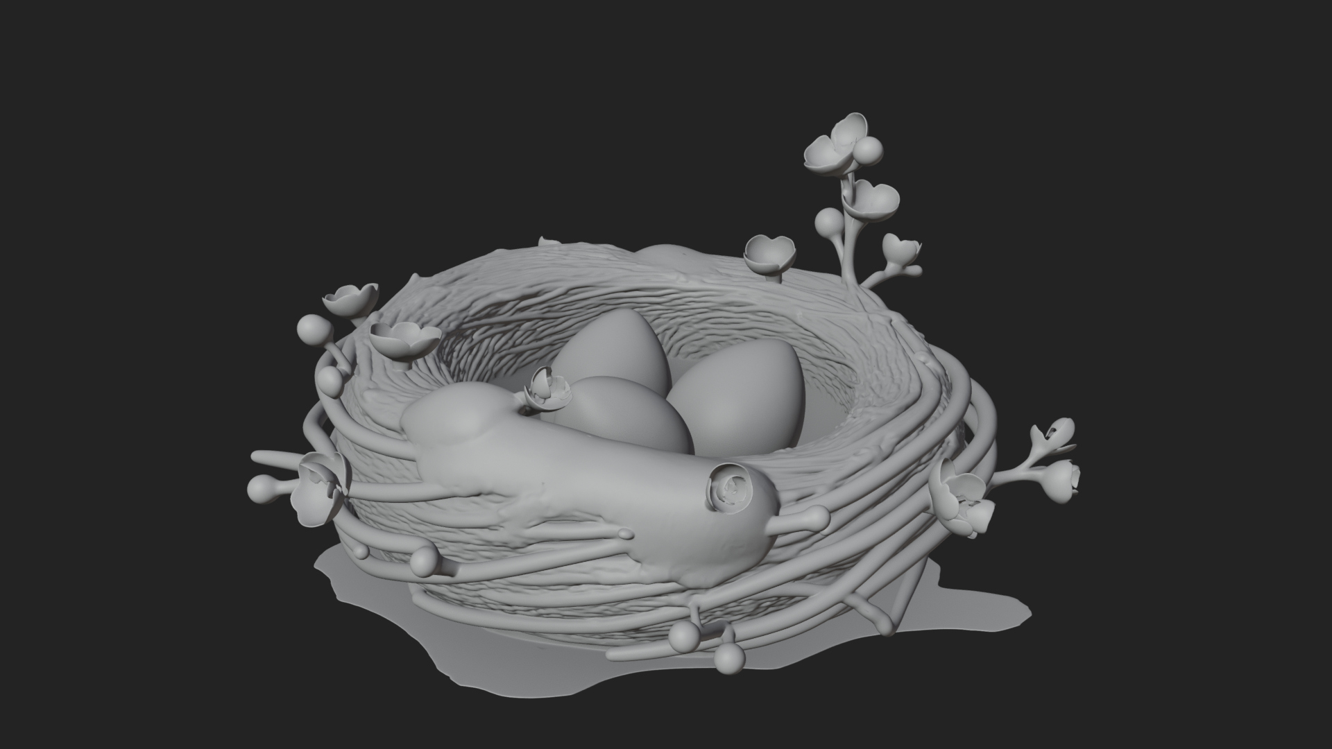 Bird Nest with Eggs Statue Design 4 3D Print Model 3D Model