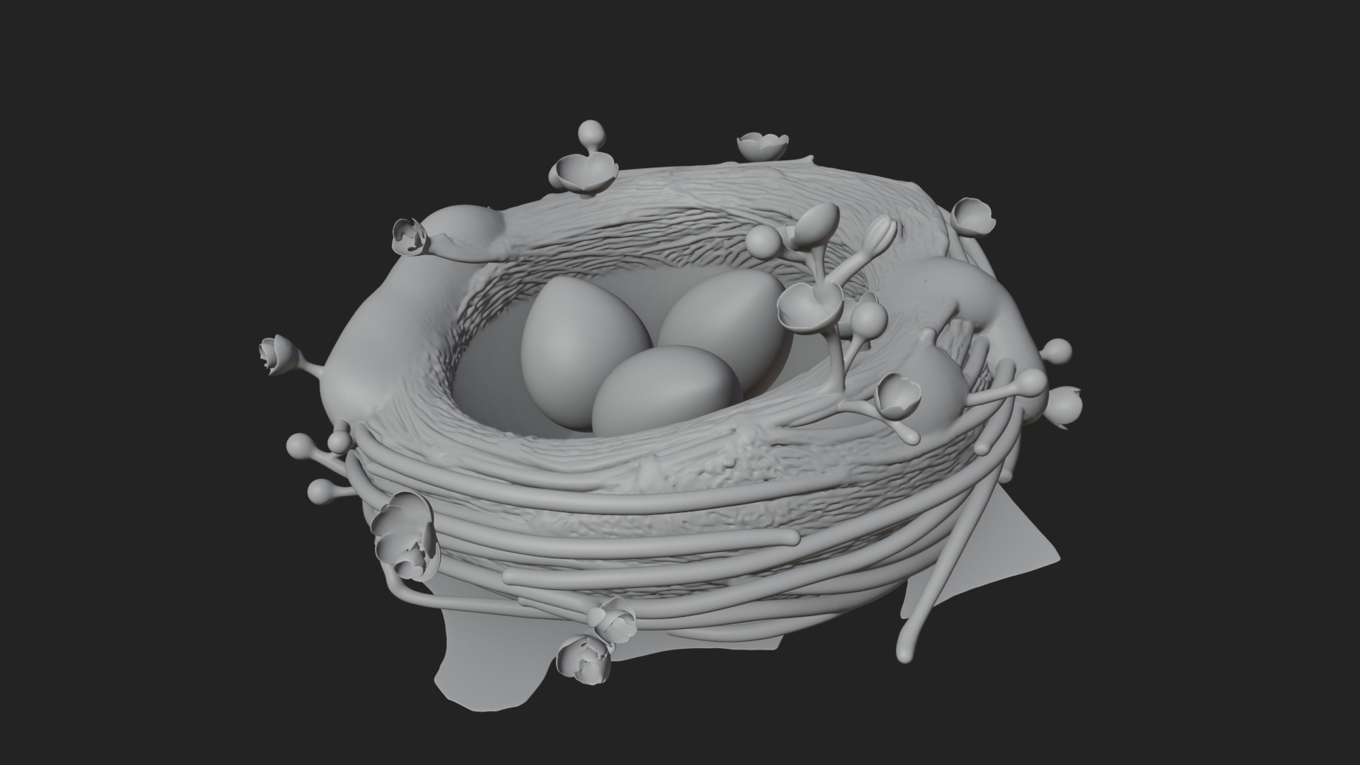 Bird Nest with Eggs Statue Design 4 3D Print Model 3D Model