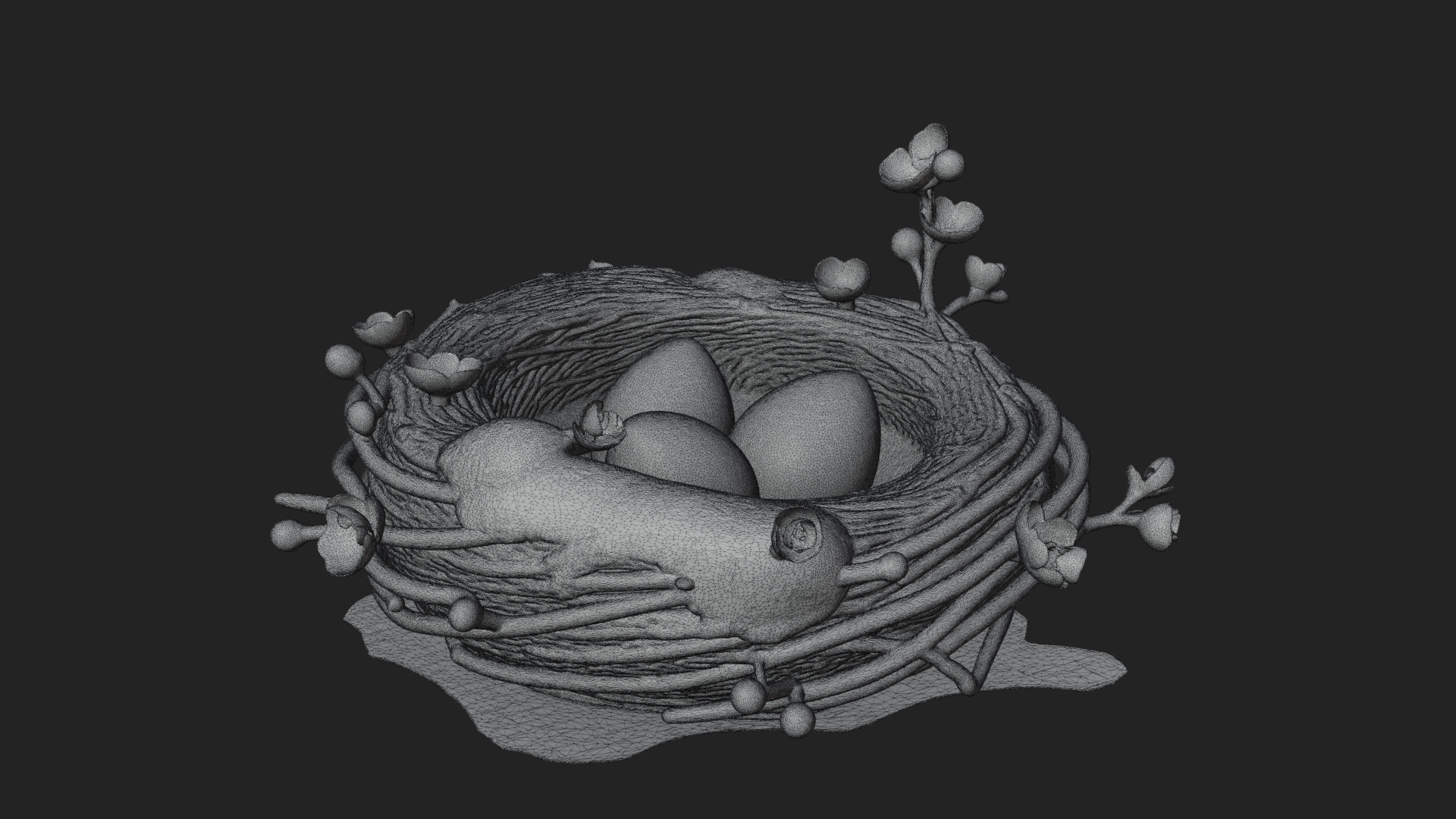 Bird Nest with Eggs Statue Design 4 3D Print Model 3D Model