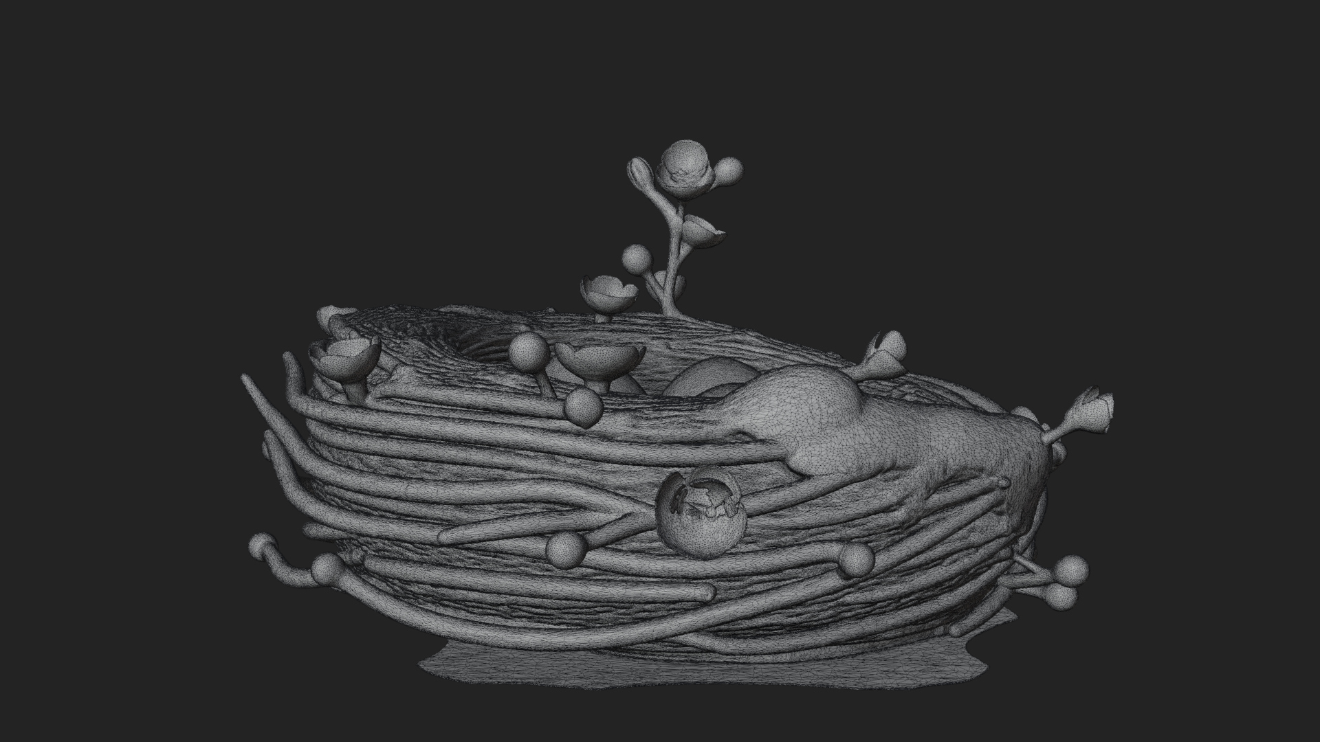 Bird Nest with Eggs Statue Design 4 3D Print Model 3D Model