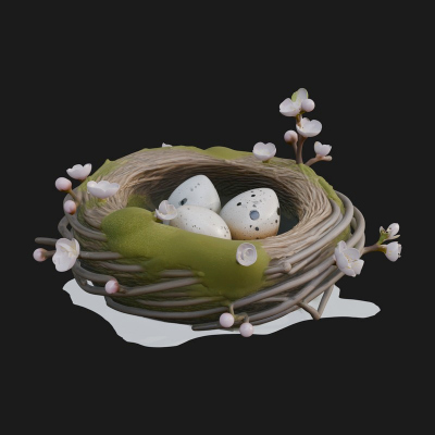 Bird Nest with Eggs Statue Design 4 3D Print Model
