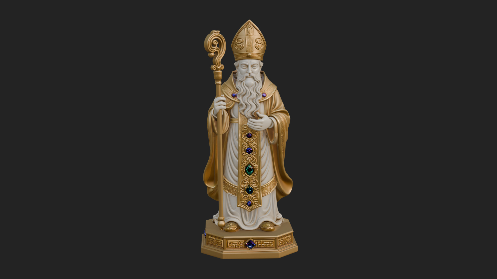 Bishop Saint With Crosier Statue Design 1 3D Print Model 3D Model
