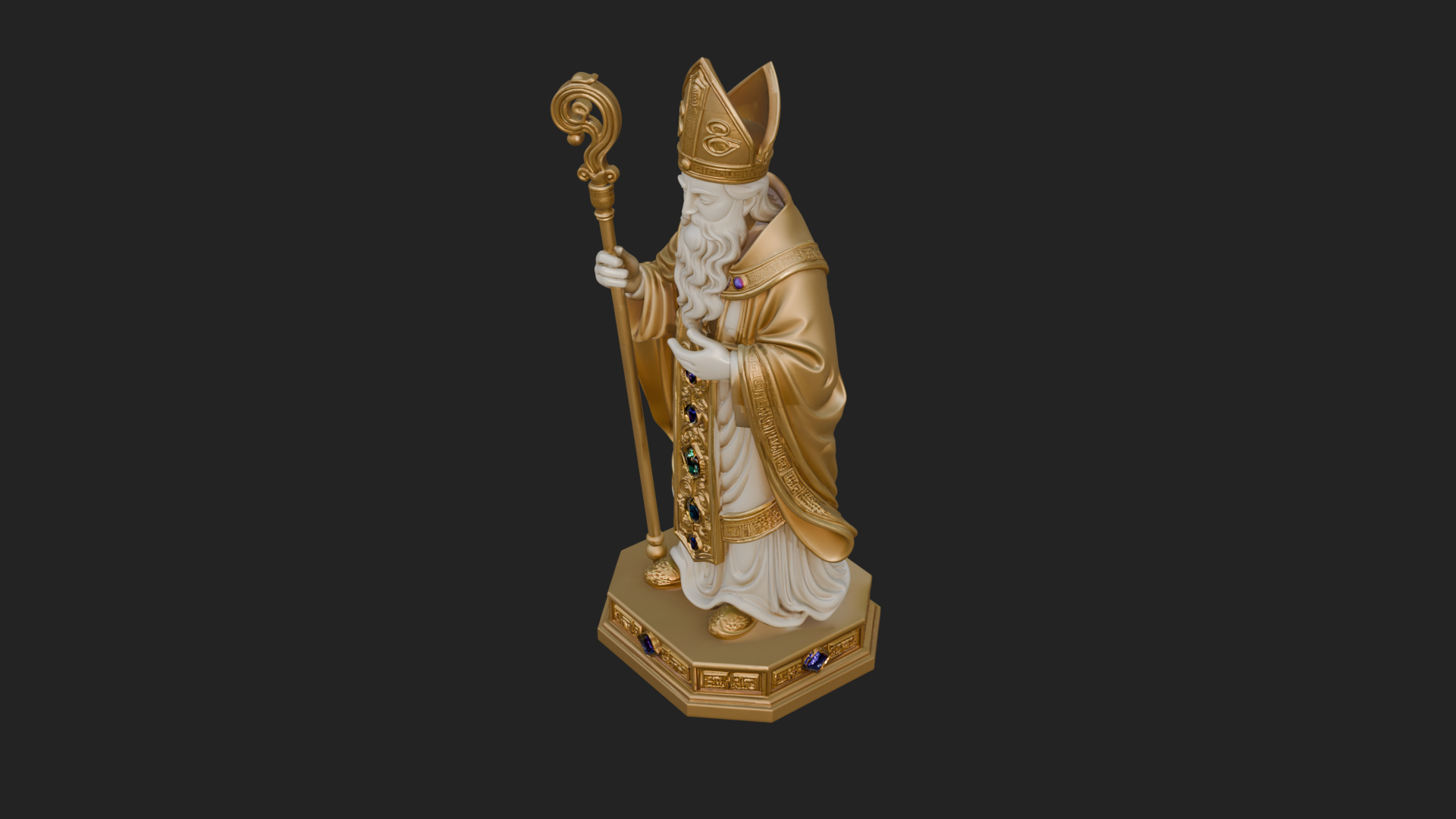 Bishop Saint With Crosier Statue Design 1 3D Print Model 3D Model