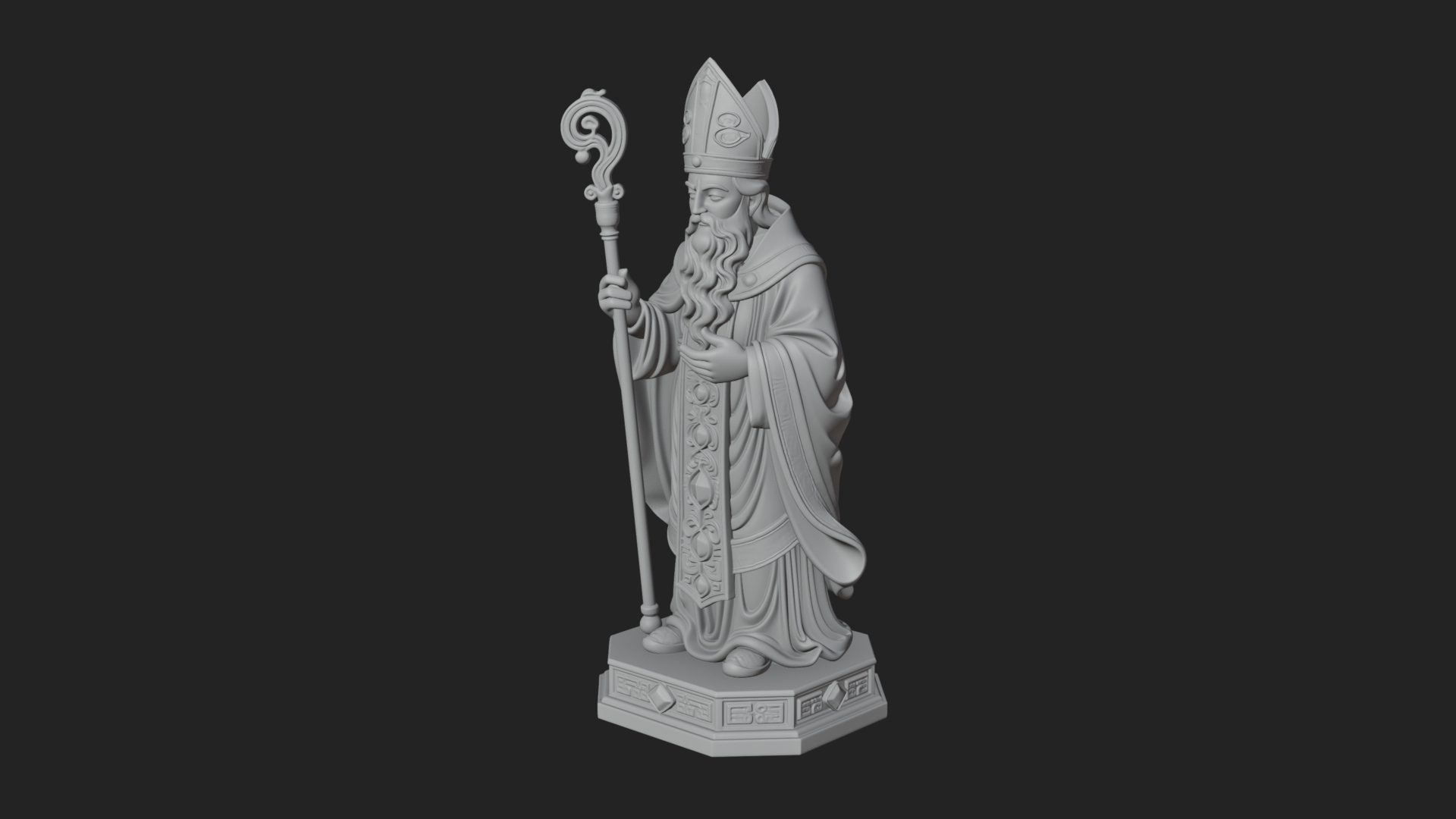 Bishop Saint With Crosier Statue Design 1 3D Print Model 3D Model