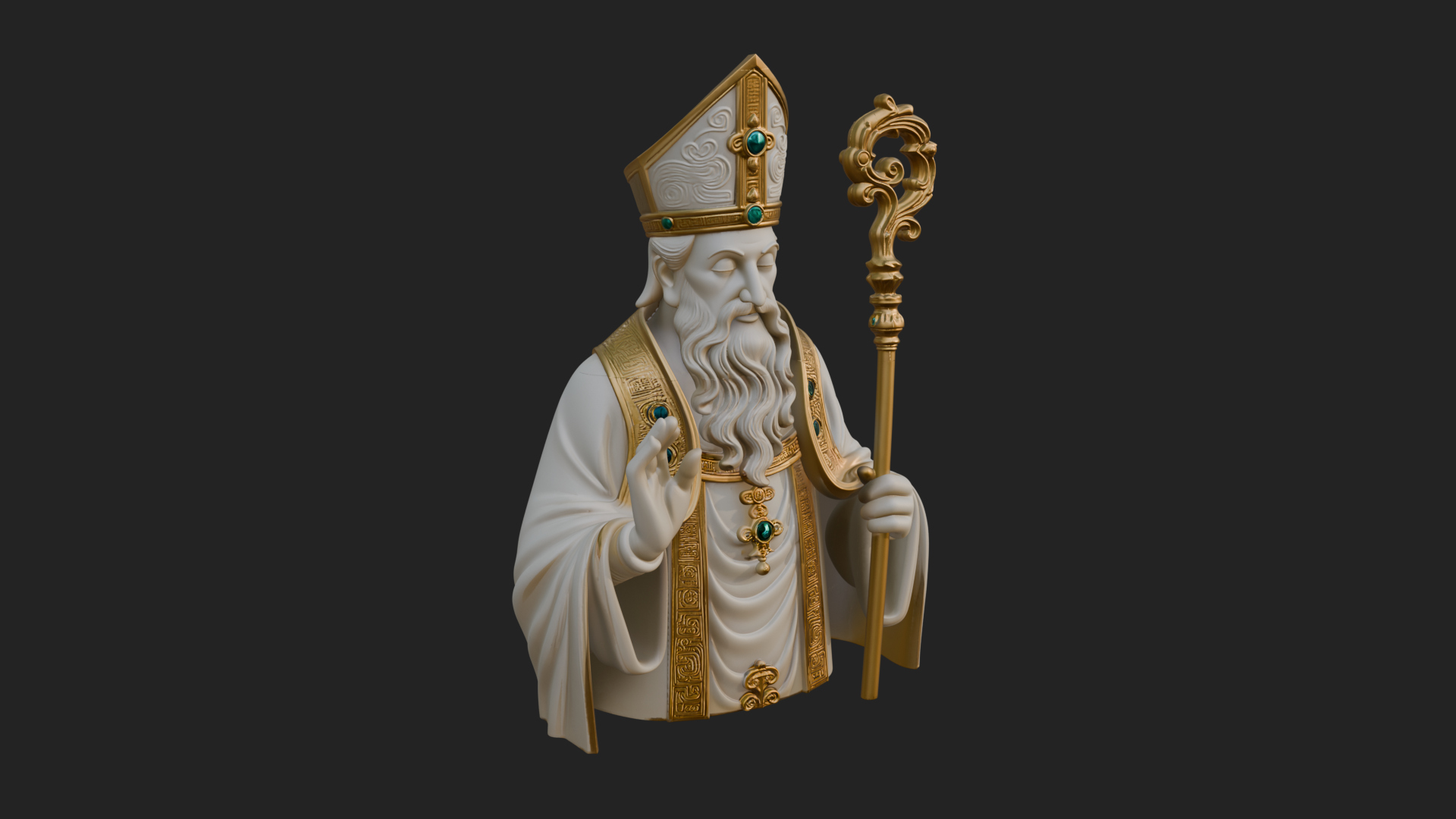 Bishop Saint with Crosier Statue Design 2 3D Print Model 3D Model