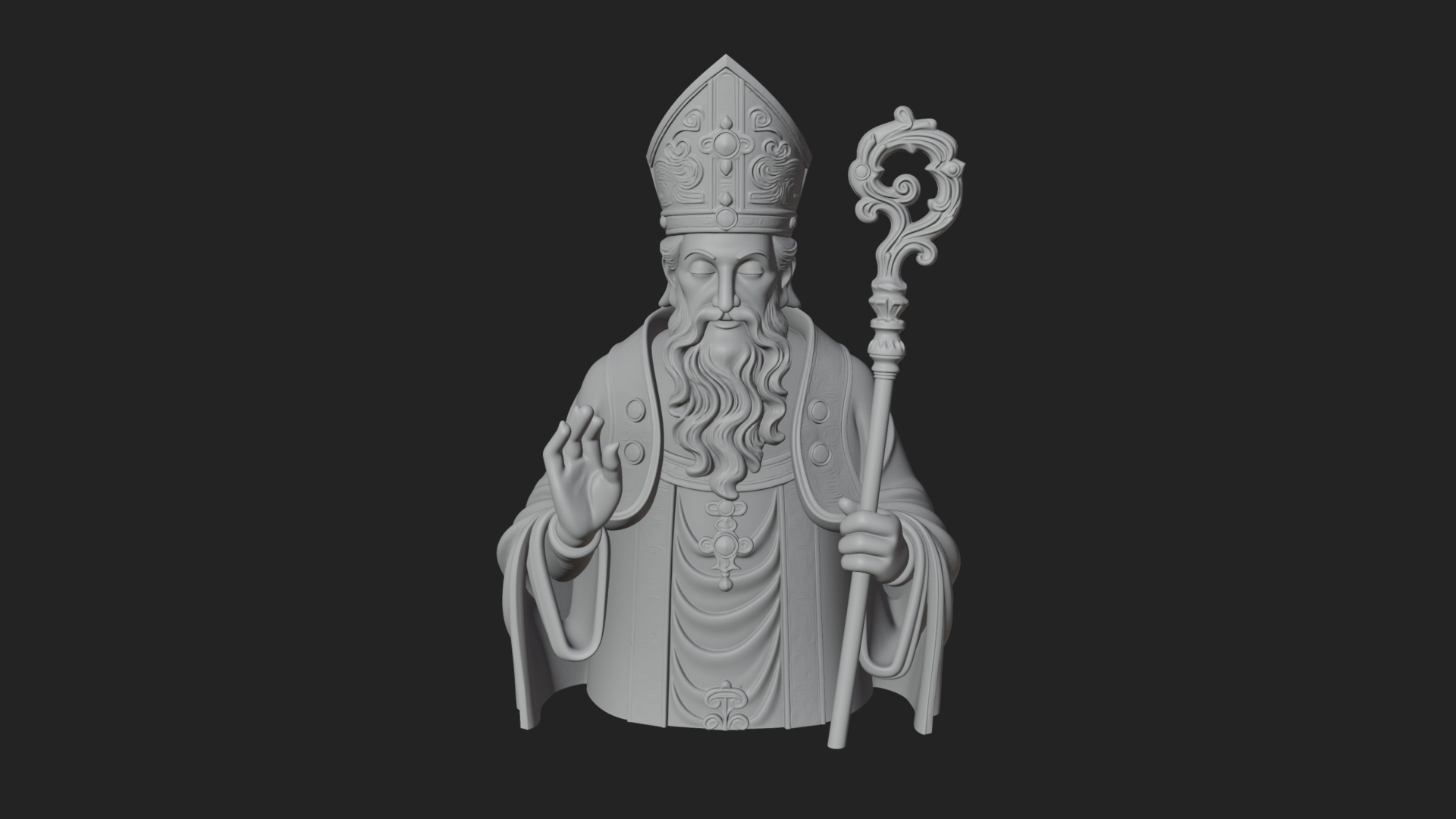 Bishop Saint with Crosier Statue Design 2 3D Print Model 3D Model