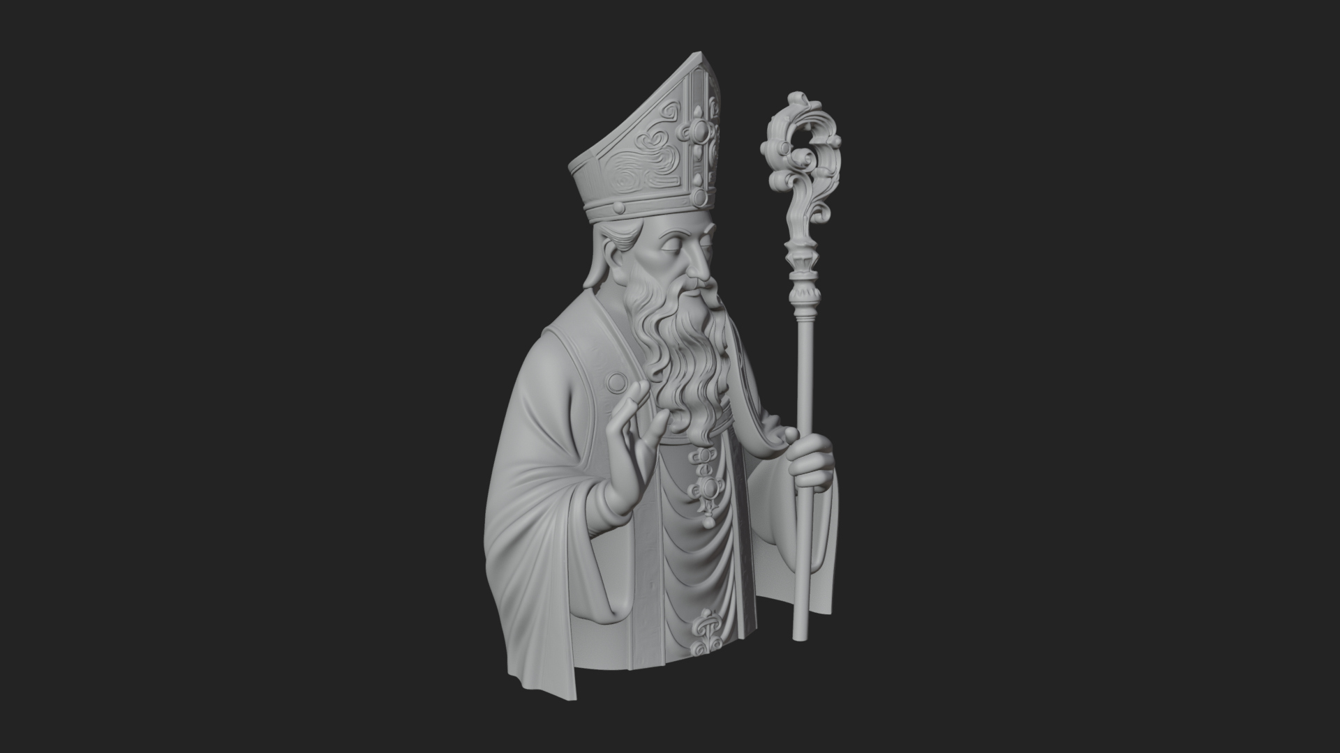 Bishop Saint with Crosier Statue Design 2 3D Print Model 3D Model