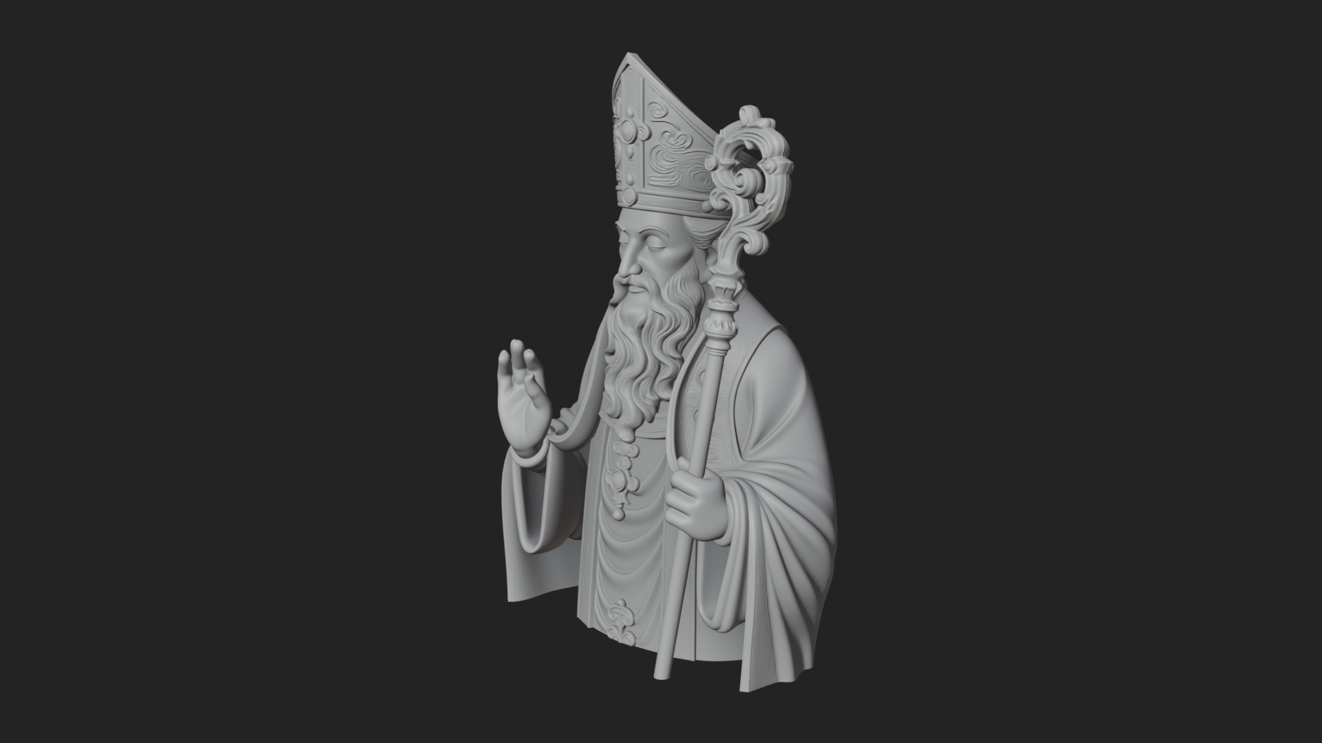 Bishop Saint with Crosier Statue Design 2 3D Print Model 3D Model