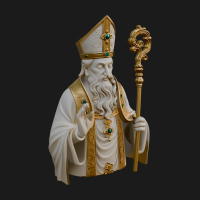 Bishop Saint with Crosier Statue Design 2 3D Print Model