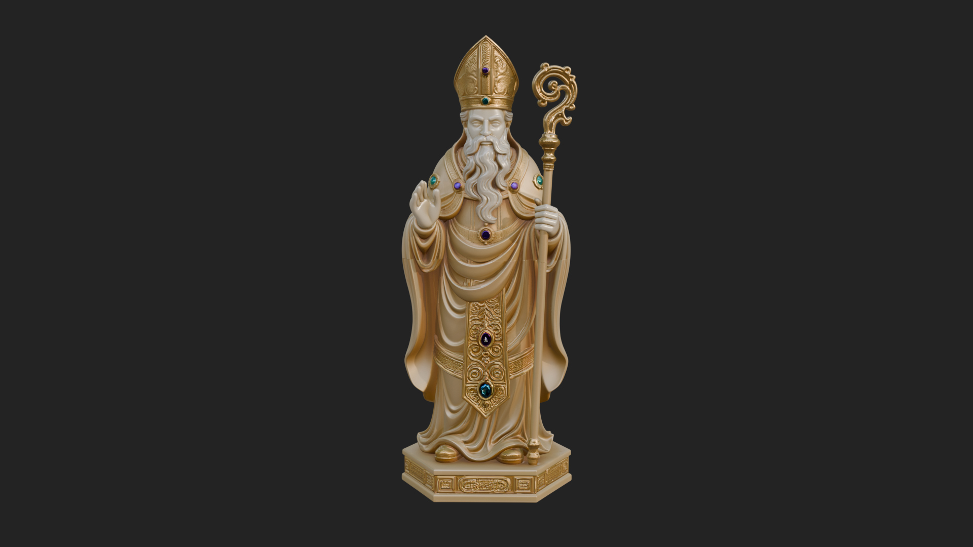Bishop Saint with Crosier Statue Design 3 3D Print Model 3D Model