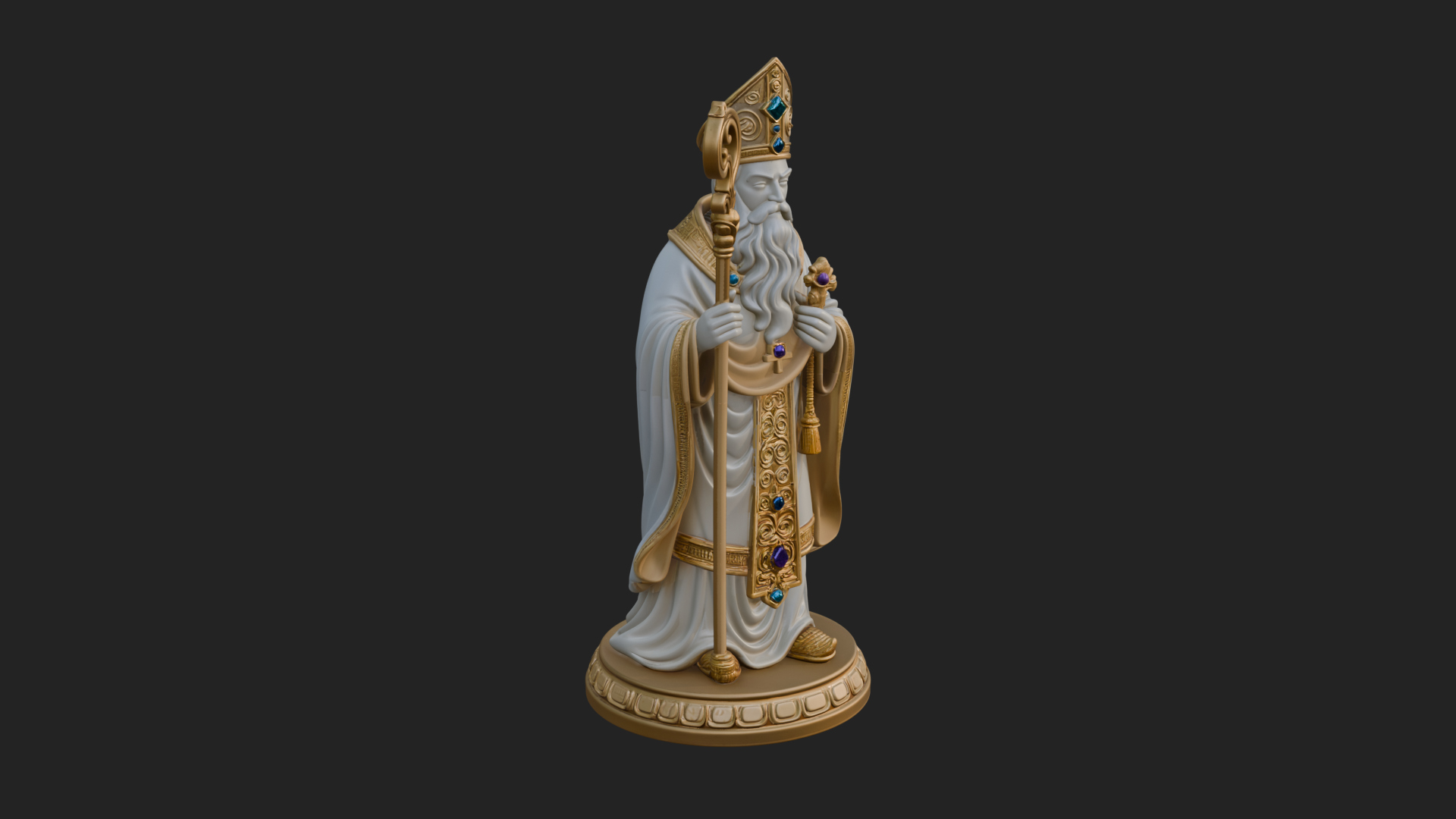 Bishop Saint With Crosier Statue Design 4 3D Print Model 3D Model