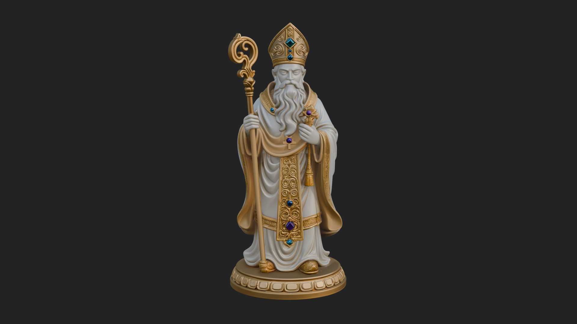 Bishop Saint With Crosier Statue Design 4 3D Print Model 3D Model