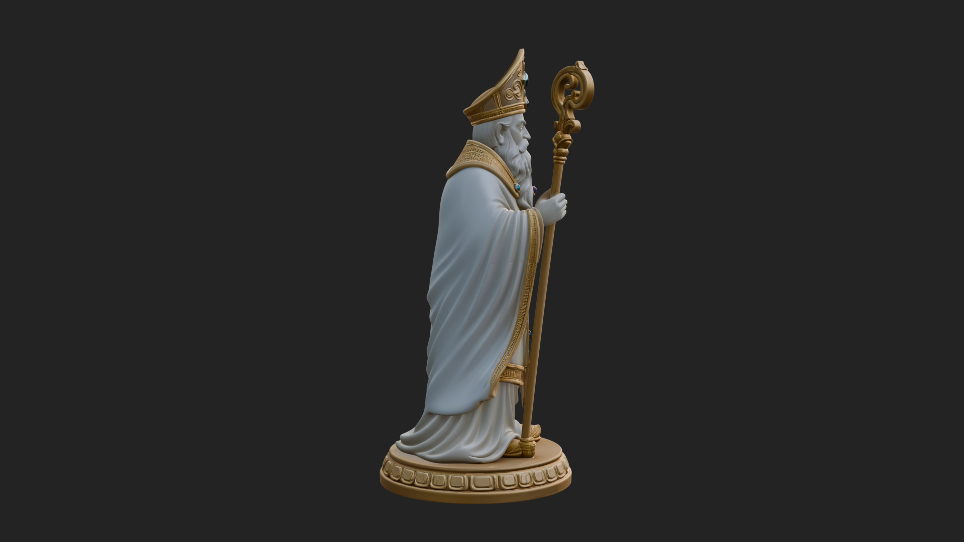 Bishop Saint With Crosier Statue Design 4 3D Print Model 3D Model