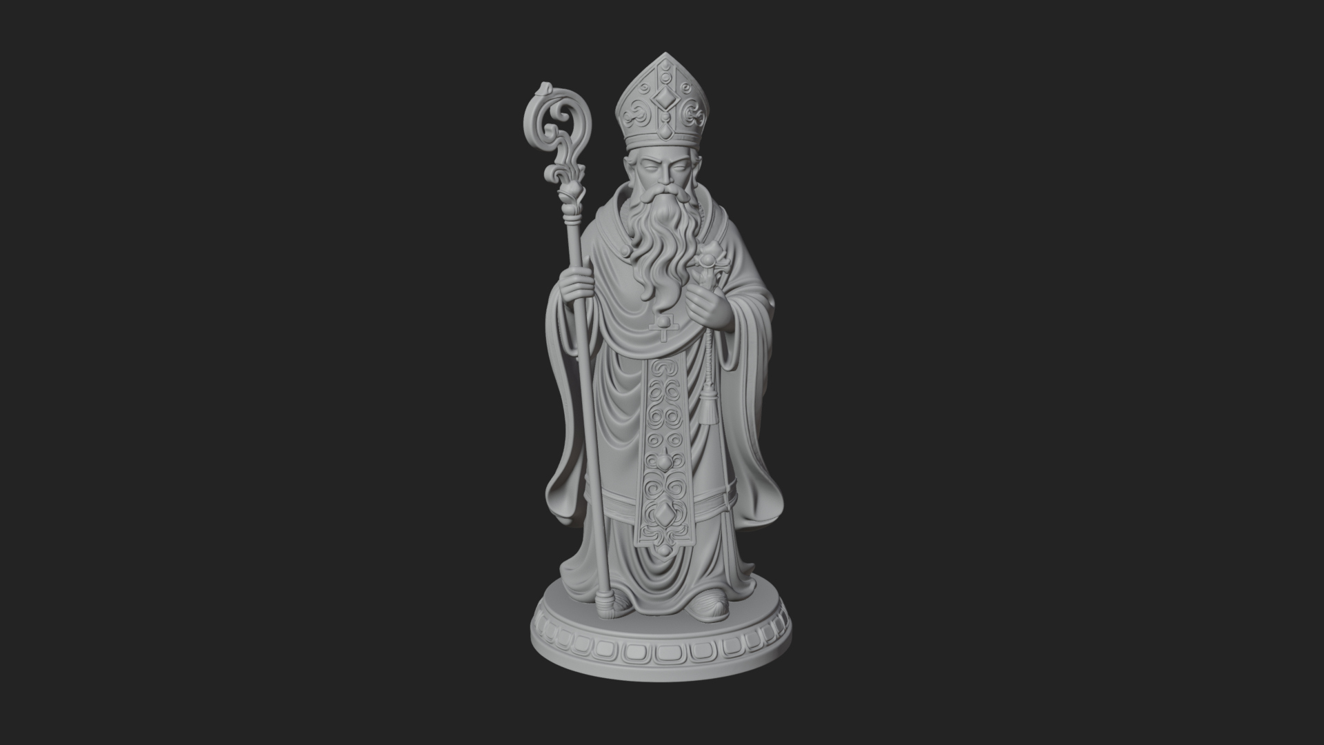 Bishop Saint With Crosier Statue Design 4 3D Print Model 3D Model